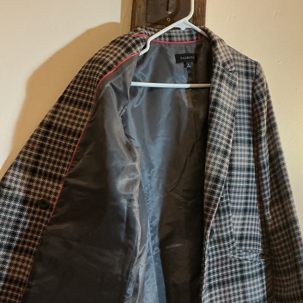 Talbots Tartine et Chocolat Women's Plaid Blazer - Black and White with Pink - Picture 6 of 7